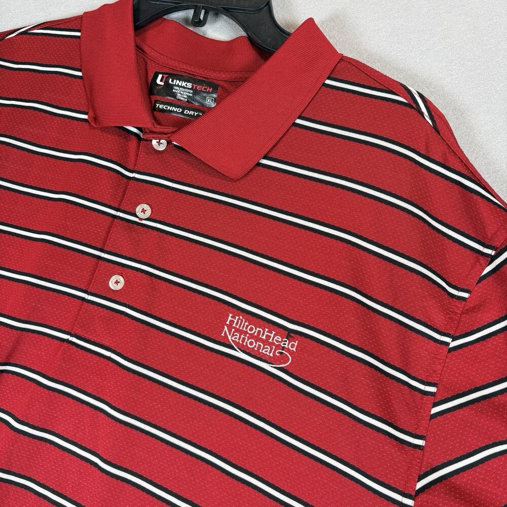 Links Tech Men's XL Red Striped Golf Polo Hilton Head National